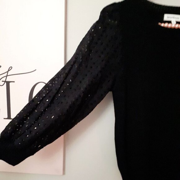 NWT Heartloom black knit sweater w/ contrasting eyelet sleeves, XS - Picture 9 of 9